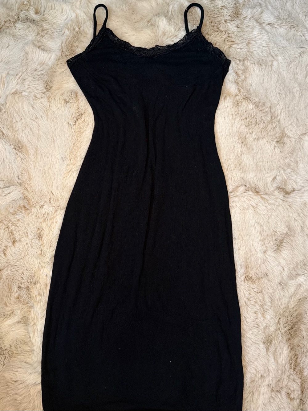 Black Lace-Trim Slip Dress